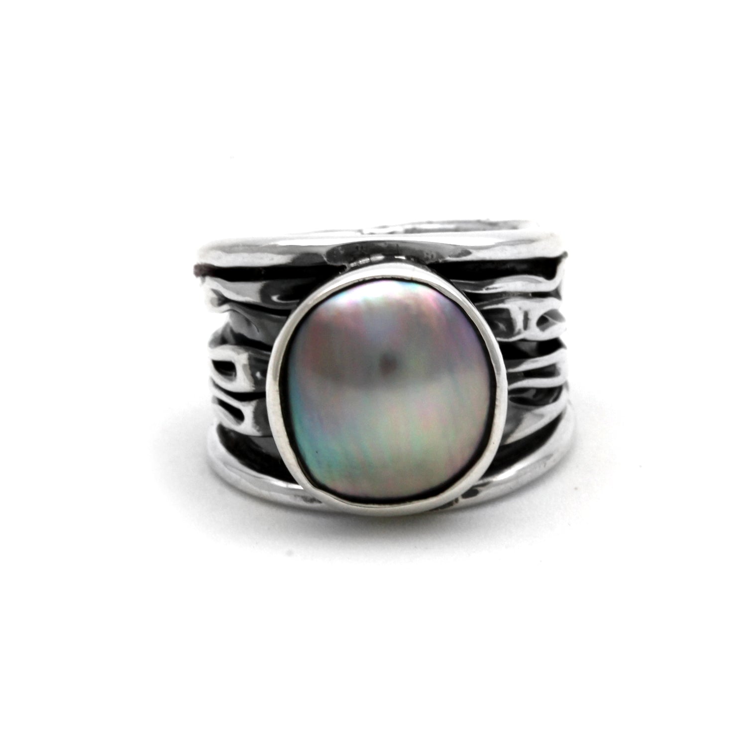 Light-multicolored Cortez Mabe Pearl on Silver Ring size 7