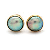 Green and Lustrous Cortez Mabe Pearls on 14K Yellow Gold Earrings