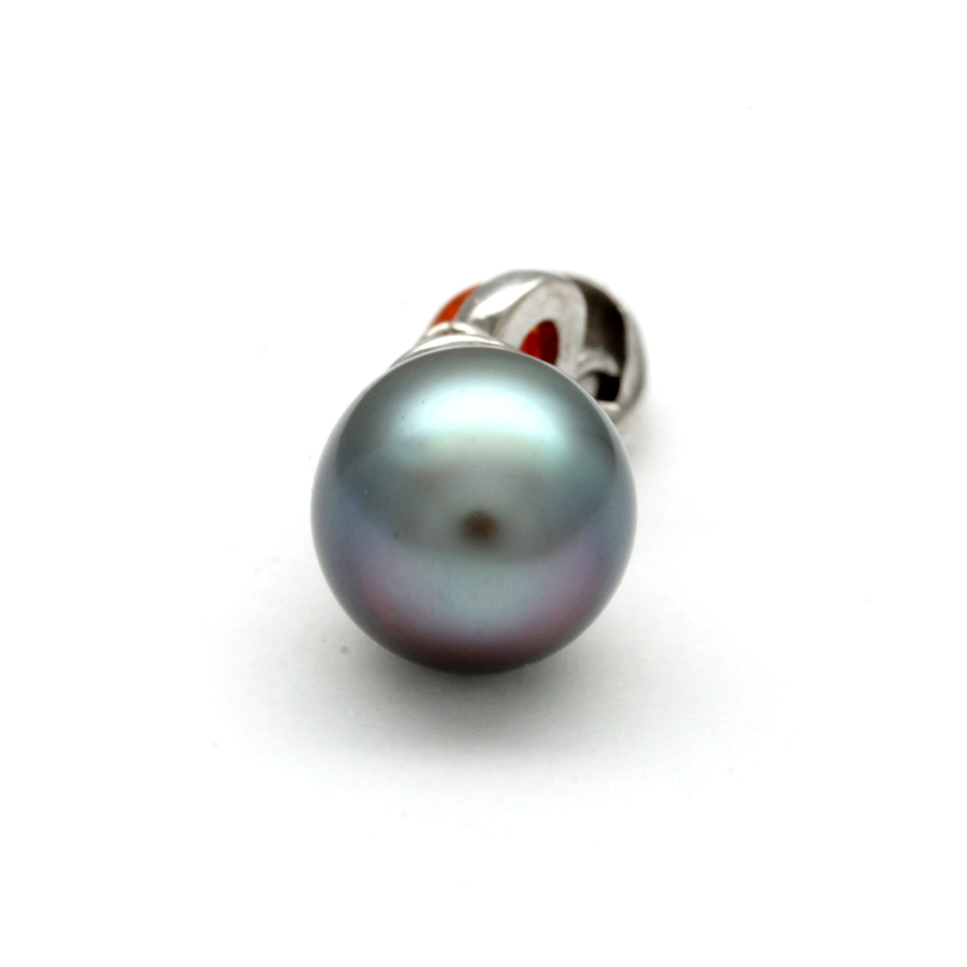 Blue/Green Cortez Pearl and Orange Fire Opal set on 14K White Gold Pendant