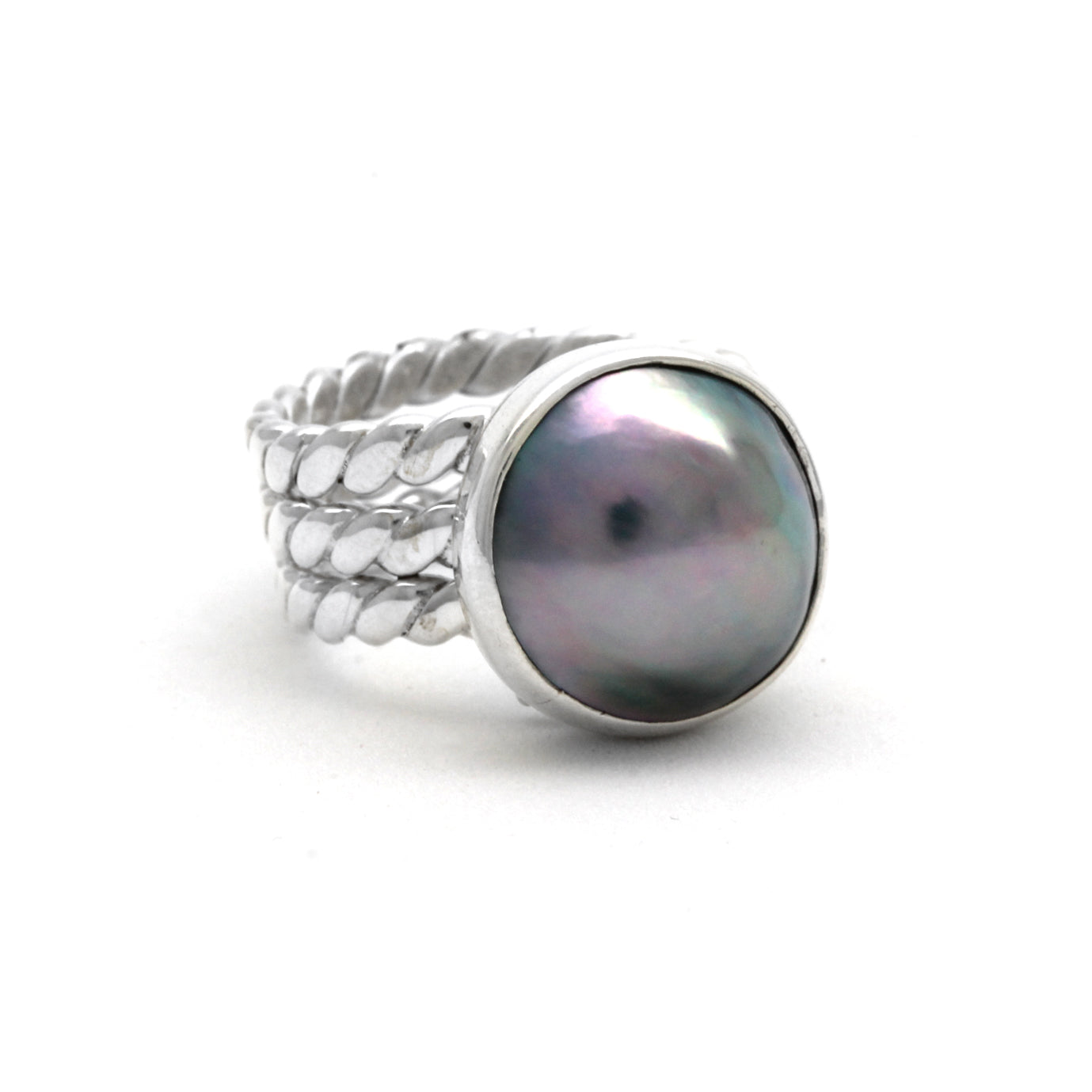 Dark Cortez Mabe Pearl on Silver Ring size 7