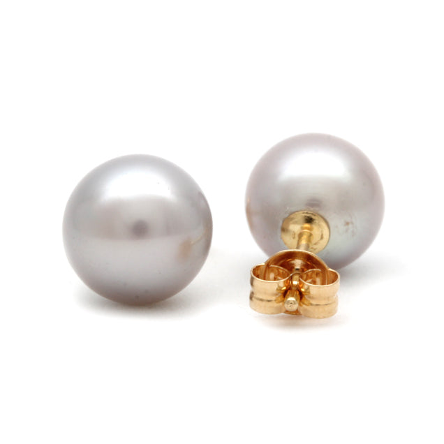 Baby pink pair of Cortez Pearls on 18K Yellow Gold Stud Earrings