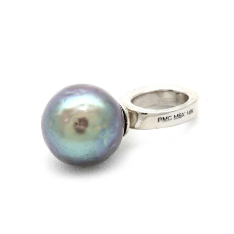 Deep Blue Cortez Pearl on "RingO" 14K White Gold Pendant