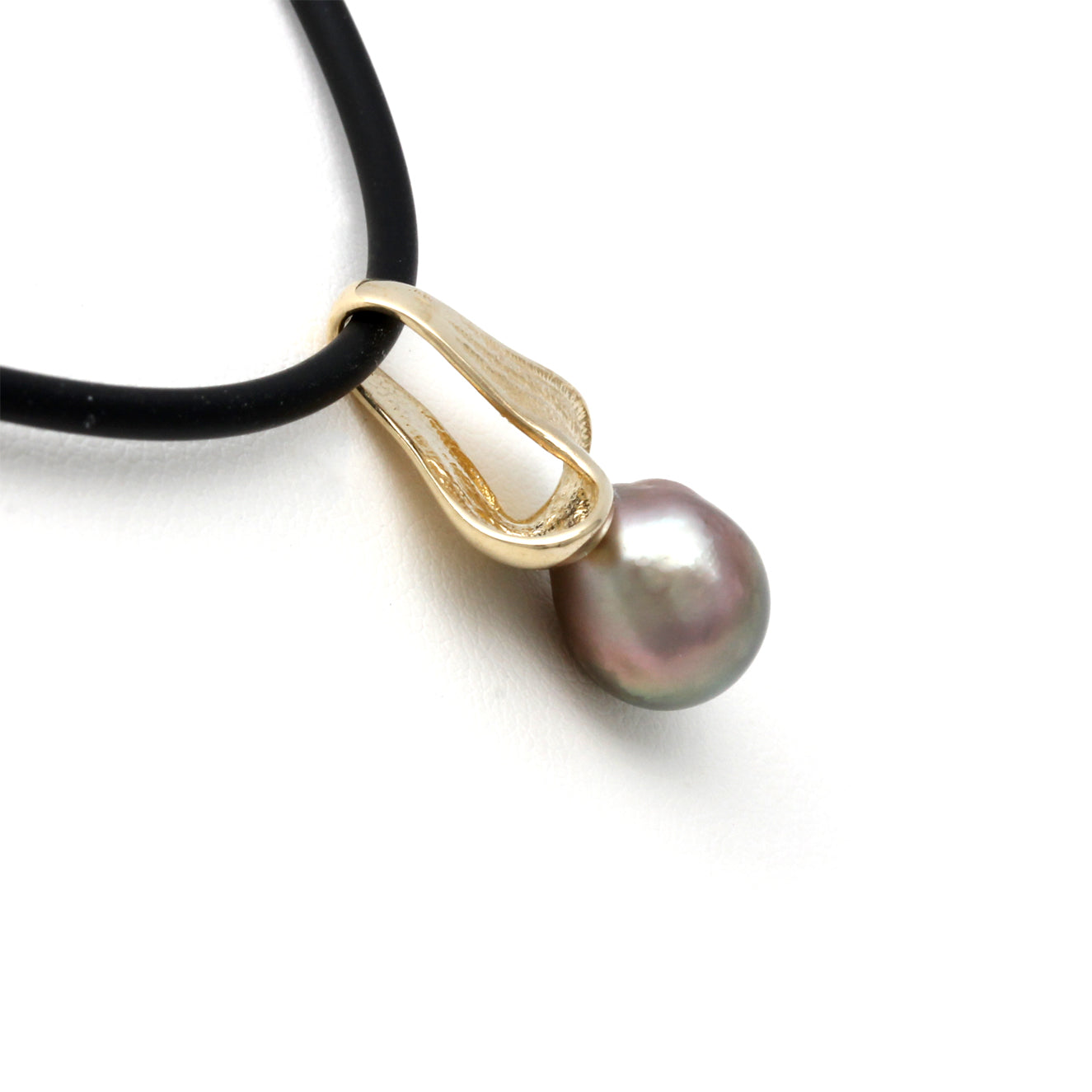 Pink/Green Pearl on "Waves" 14K Gold Pendant