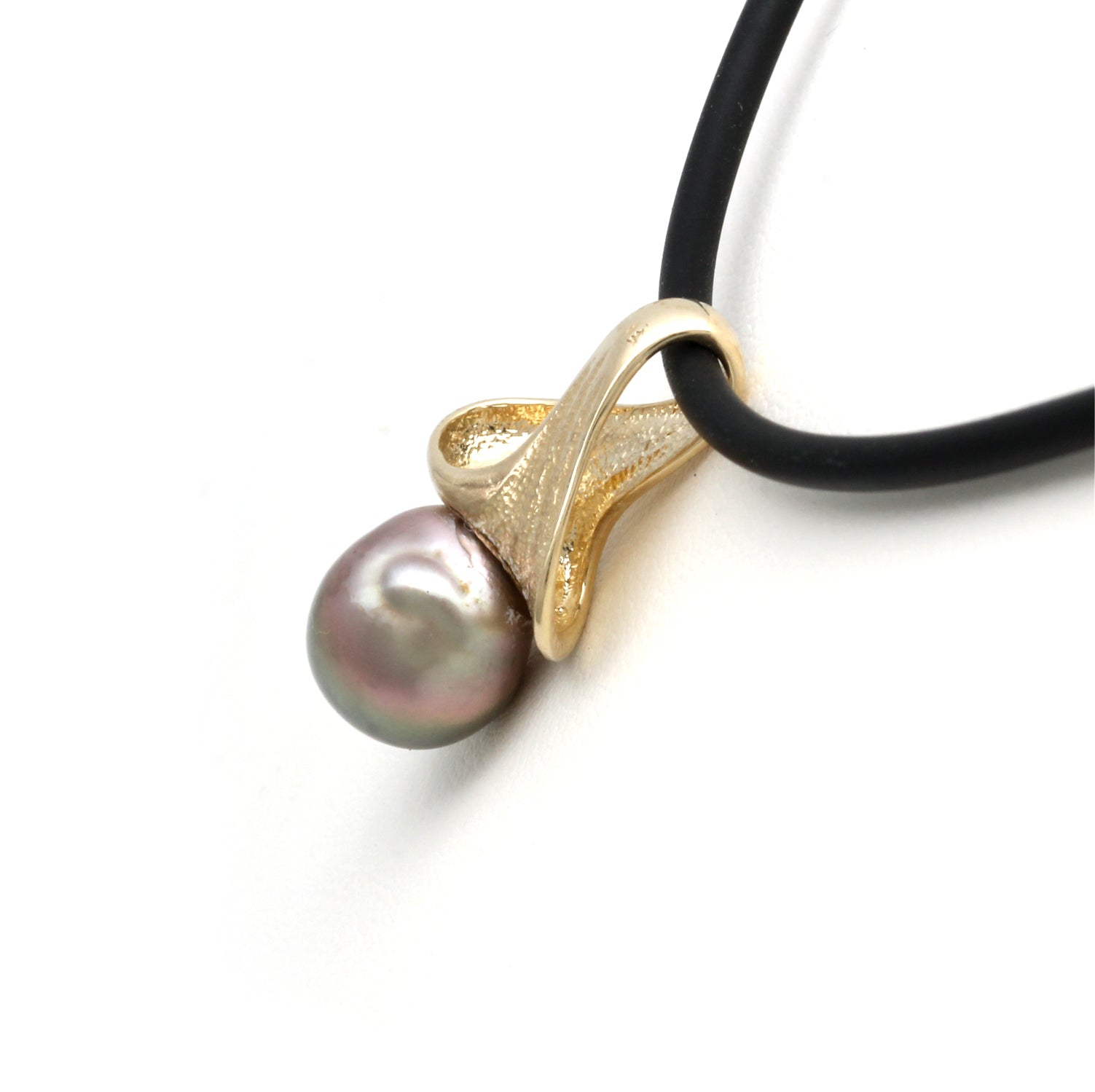 Pink/Green Pearl on "Waves" 14K Gold Pendant