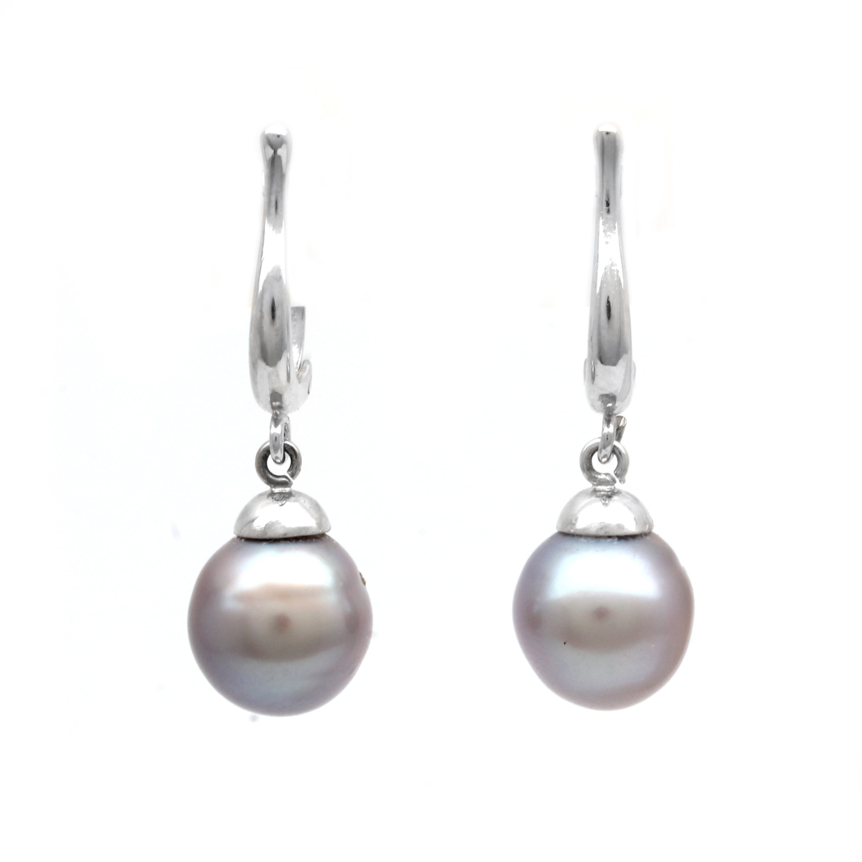 Purple with Sky Blue Pair of Cortez Pearls on "Lyre" 14K White Gold Earrings