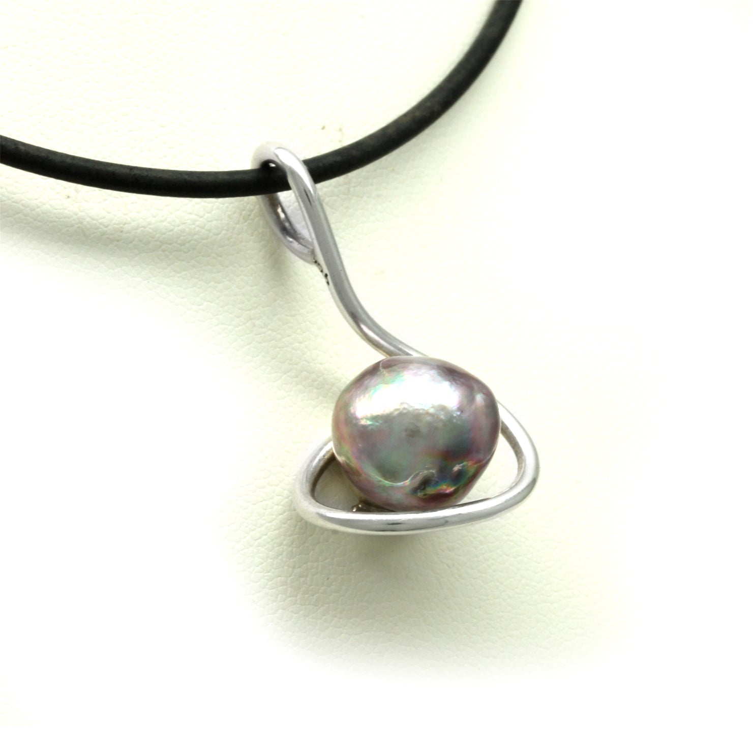 Huge Multicolor Baroque Cortez Pearl on Wire Silver Pendant
