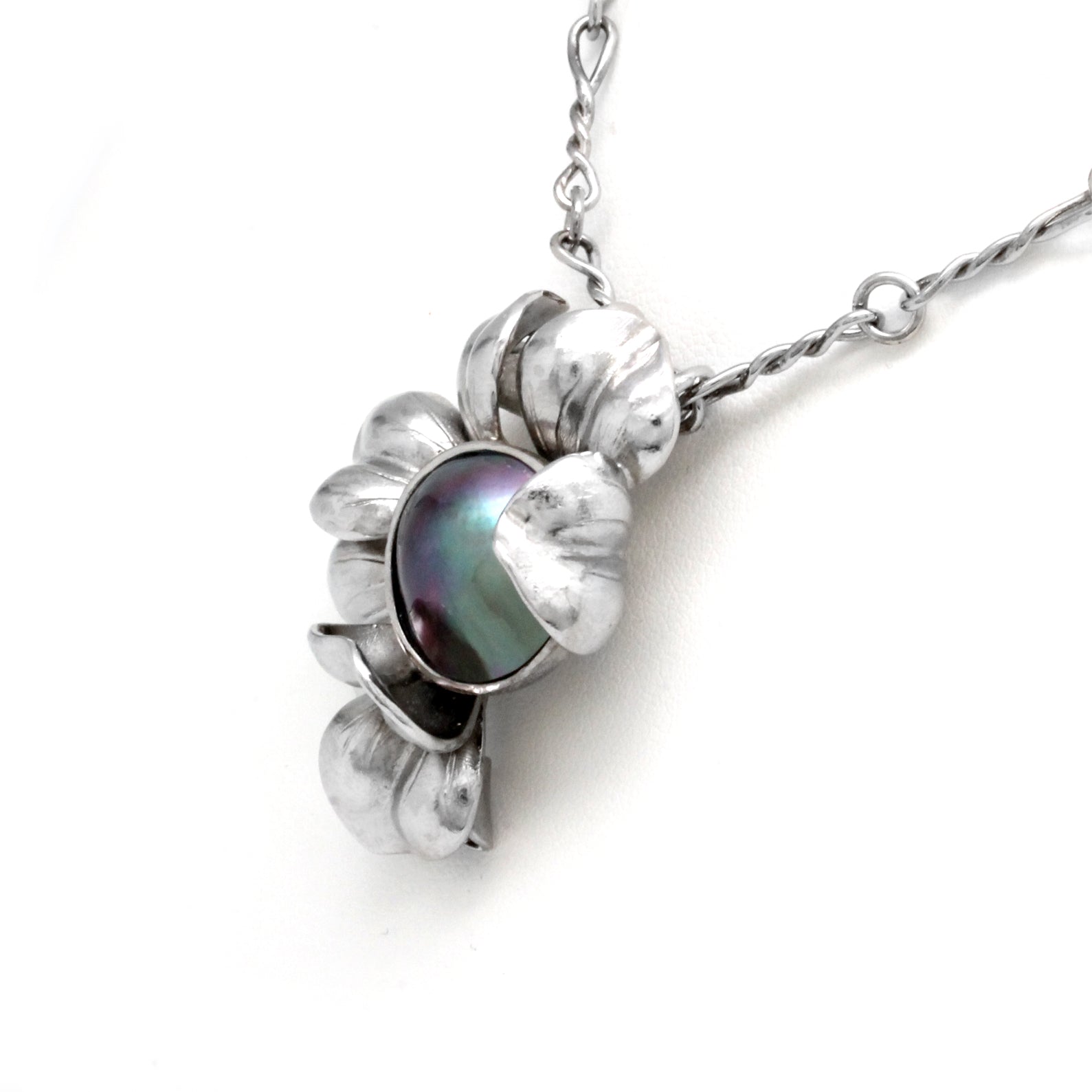 "Xochitl" Beautiful Multicolored Cortez Mabe Pearl on Silver Pendant/Brooch and Chain by "Hector Salgado"