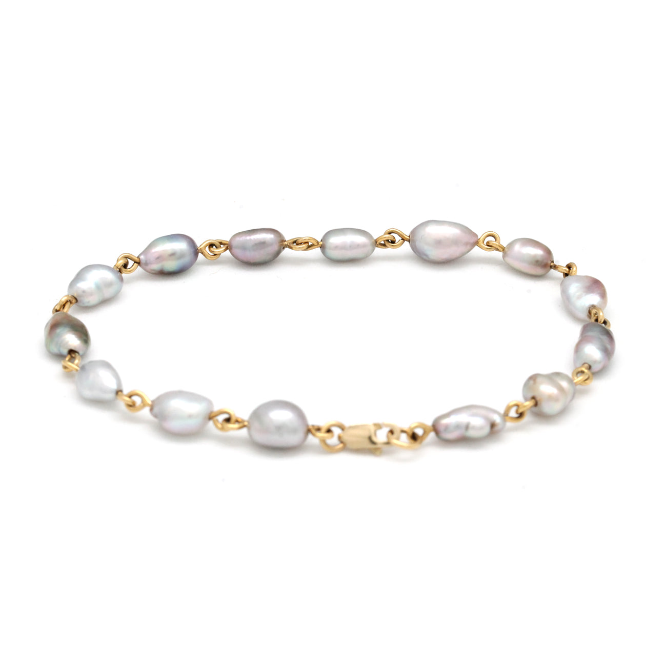 Light Iridescent Keshi Pearls on 14K Gold Bracelet