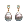 Impressive and iridescent Pearls on 14K Yellow Gold Earrings with Aquamarines