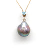 Impressive and iridescent Pearl on 14K Yellow Gold Pendant with Aquamarine