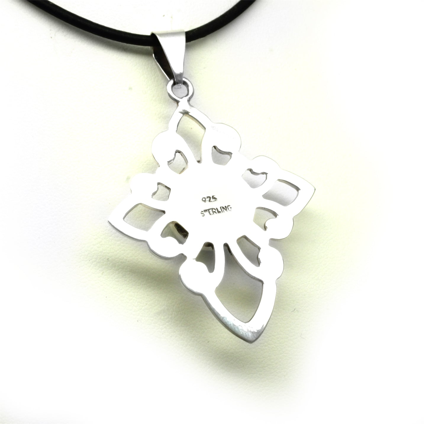 Light Iridescent Mabe Pearl on "Cross" Silver Pendant