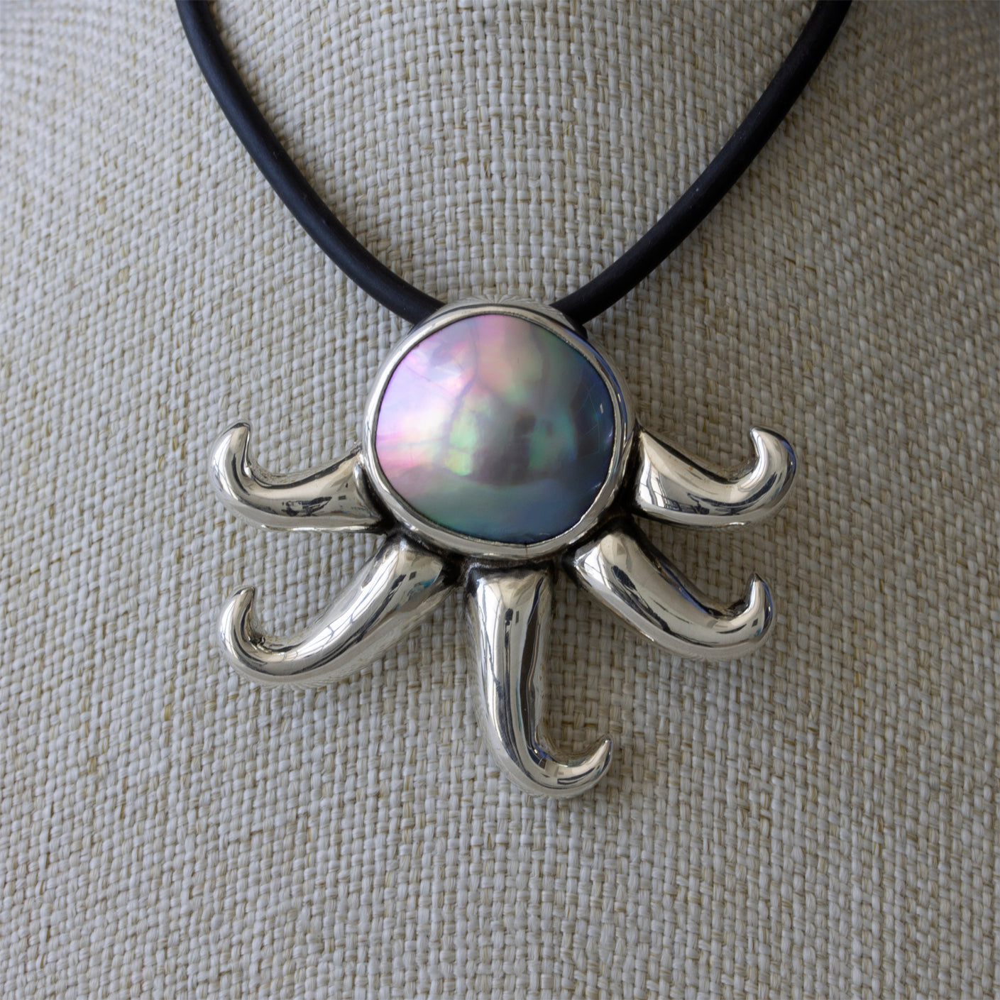 "Octopus" Silver Brooch/Pendant with Cortez Pearl by Priscila Canales