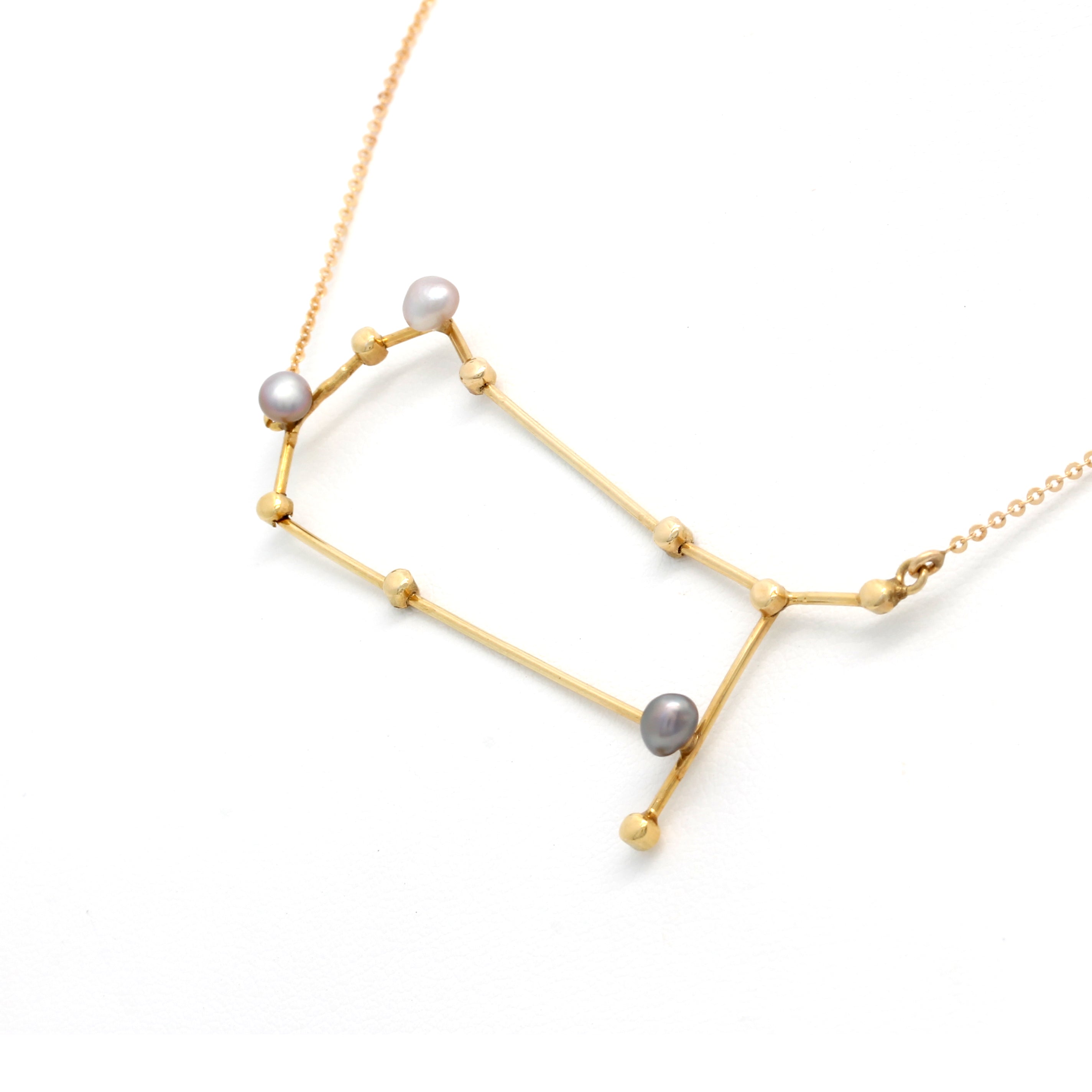 "Gemini (May 21st - Jun 20th)" 14K Yellow Gold Pendant and Chain with Cortez Keshi Pearls