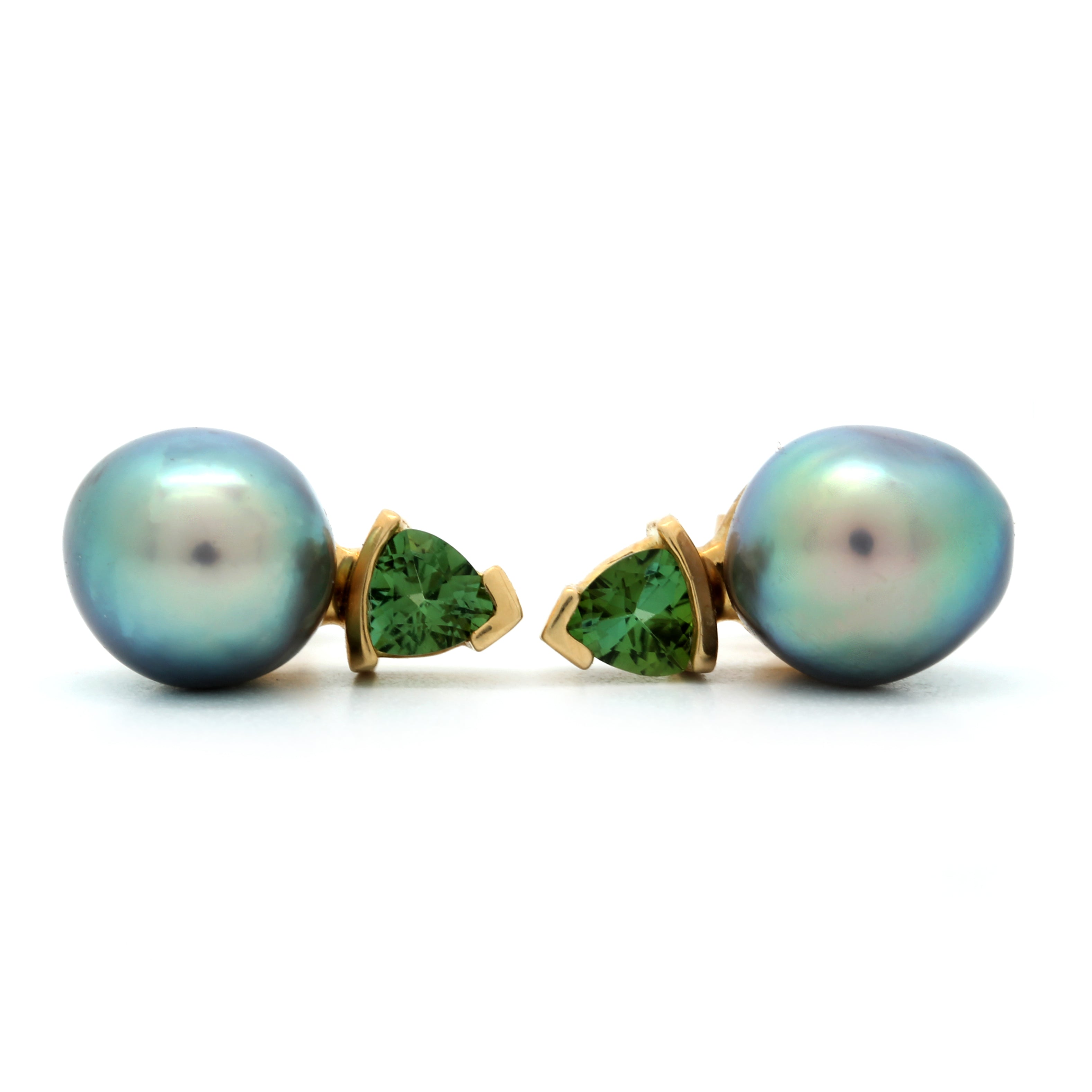 18K Yellow Gold Earrings with Cortez Pearls and Green Tourmalines