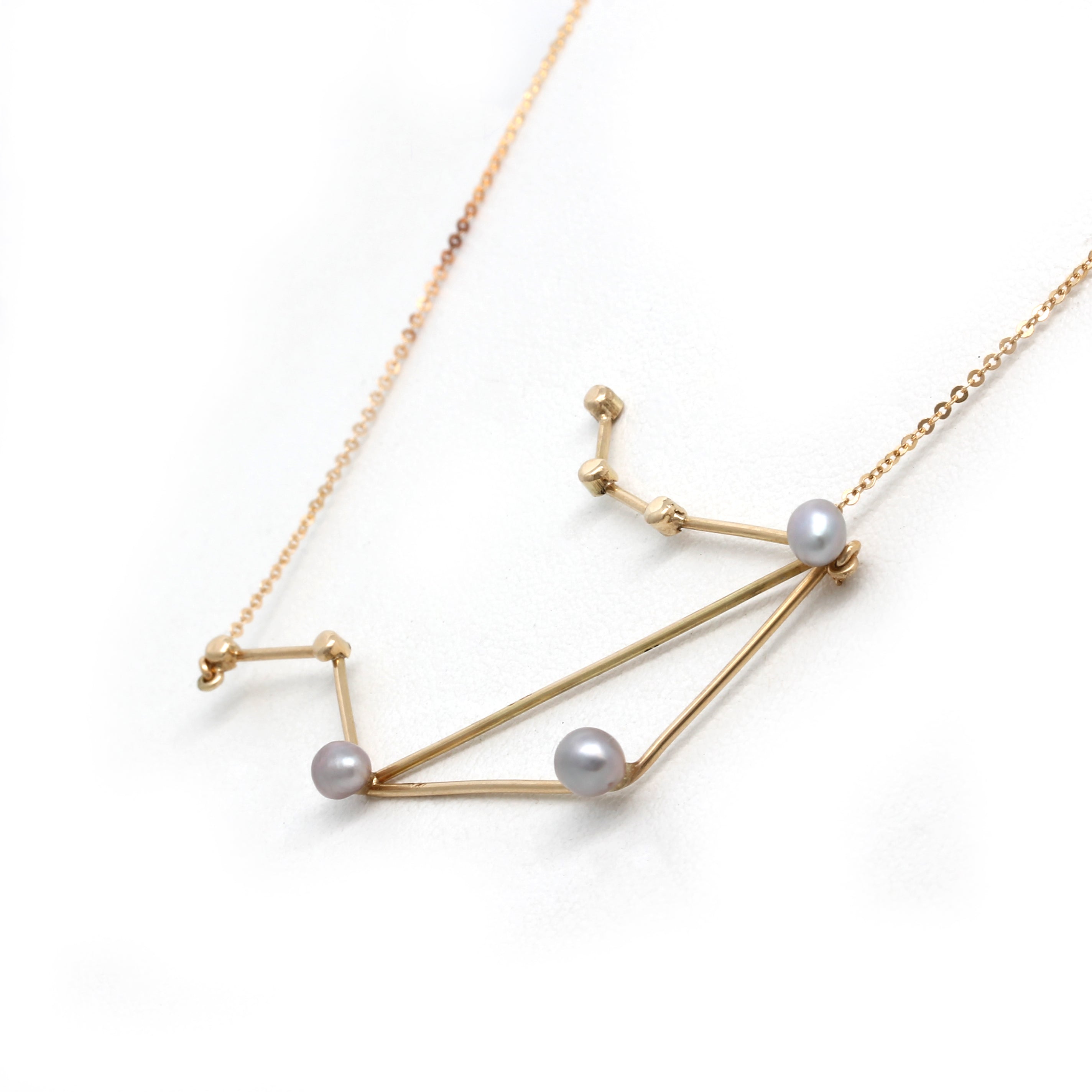 "Libra (Sep 23th - Oct 22th)" 14K Yellow Gold Pendant and Chain with Cortez Keshi Pearls