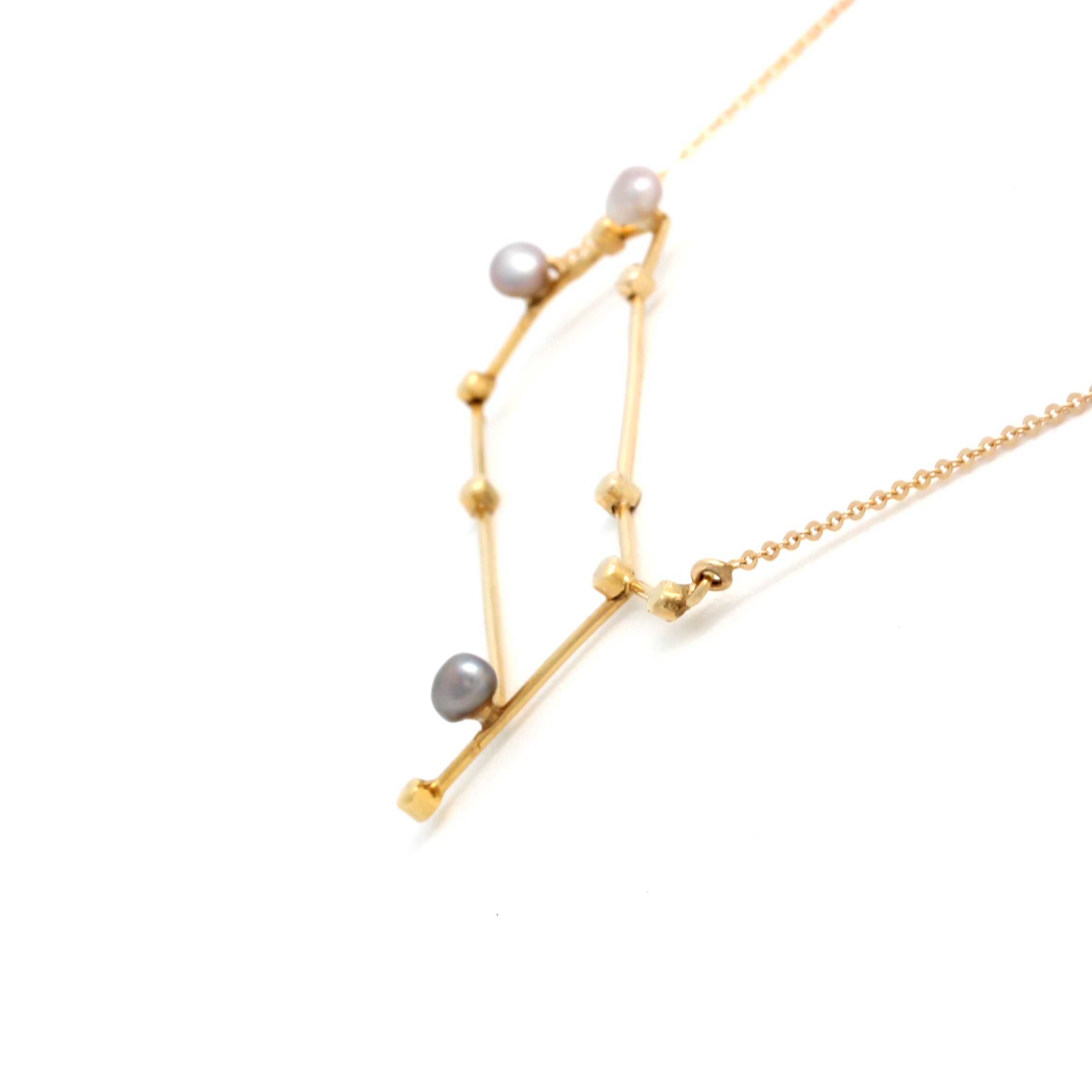 "Gemini (May 21st - Jun 20th)" 14K Yellow Gold Pendant and Chain with Cortez Keshi Pearls