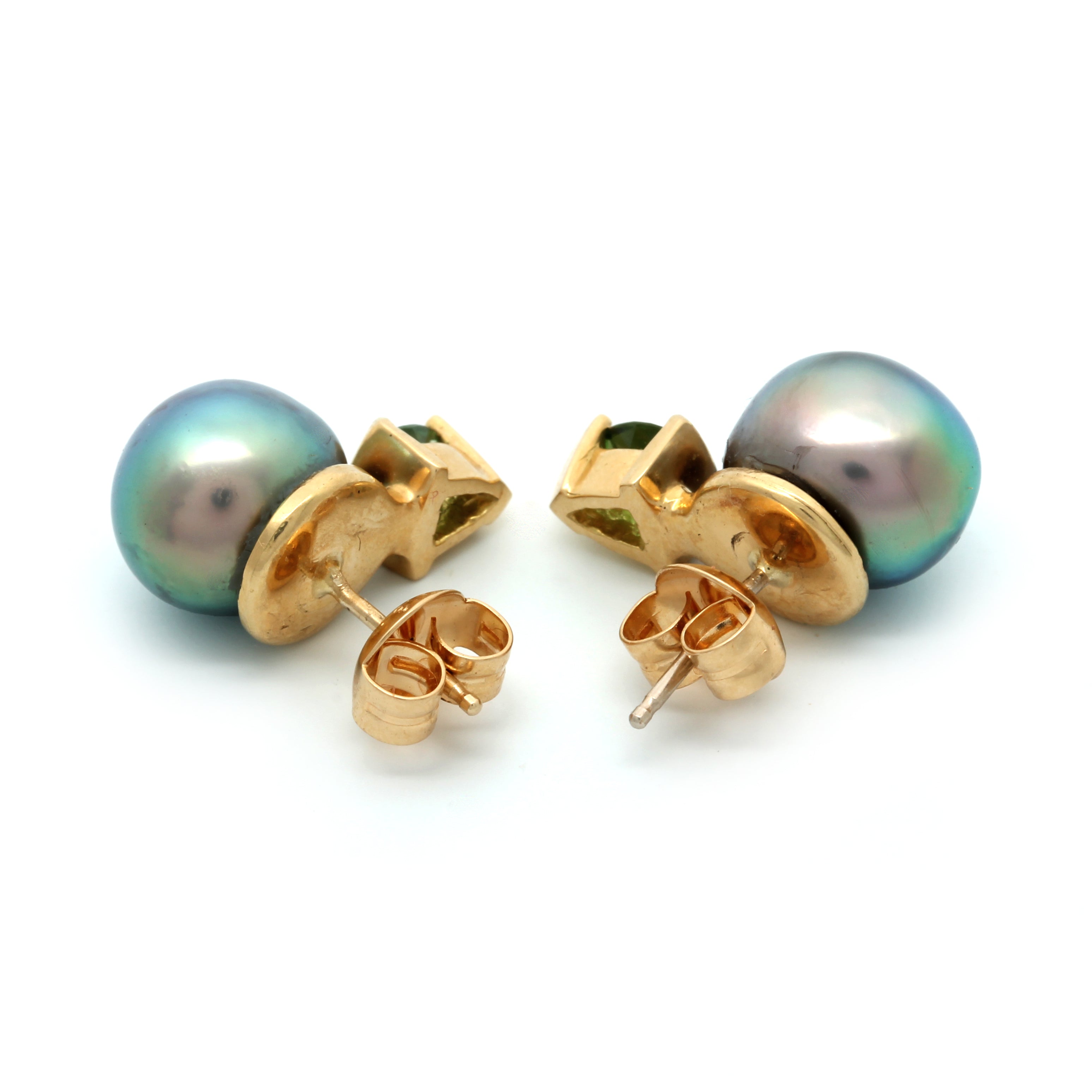 18K Yellow Gold Earrings with Cortez Pearls and Green Tourmalines