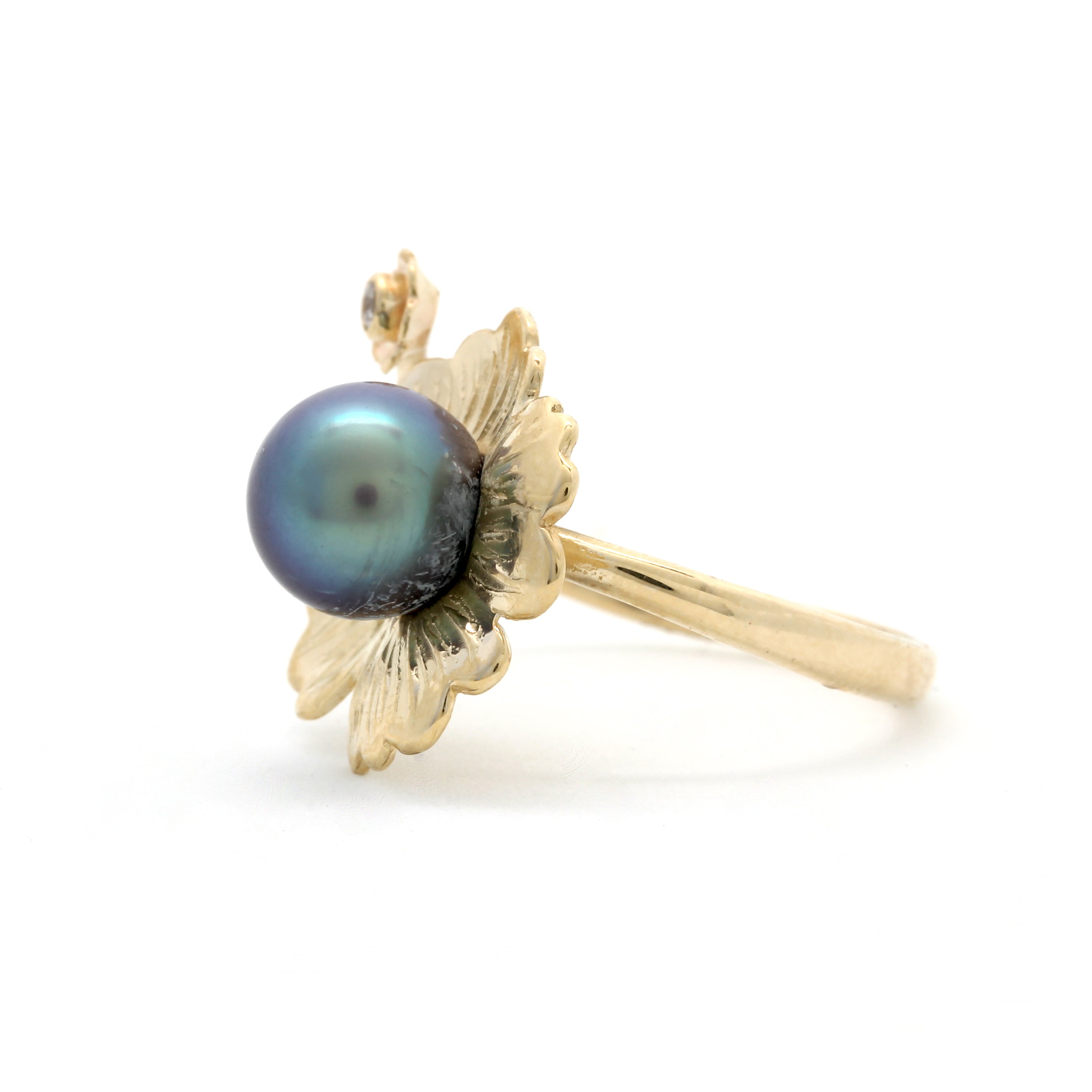 "Flower" Blue Gem Grade Cortez Pearl 14K Gold Ring