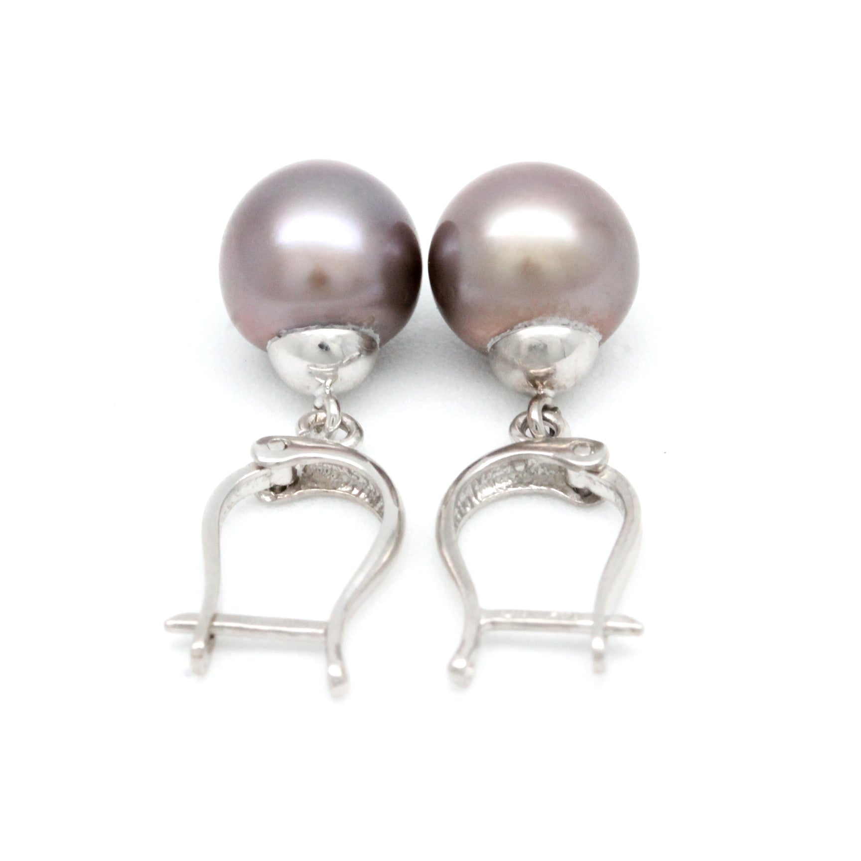 "Lyre" 14K White Gold Earrings with Cortez Pearls
