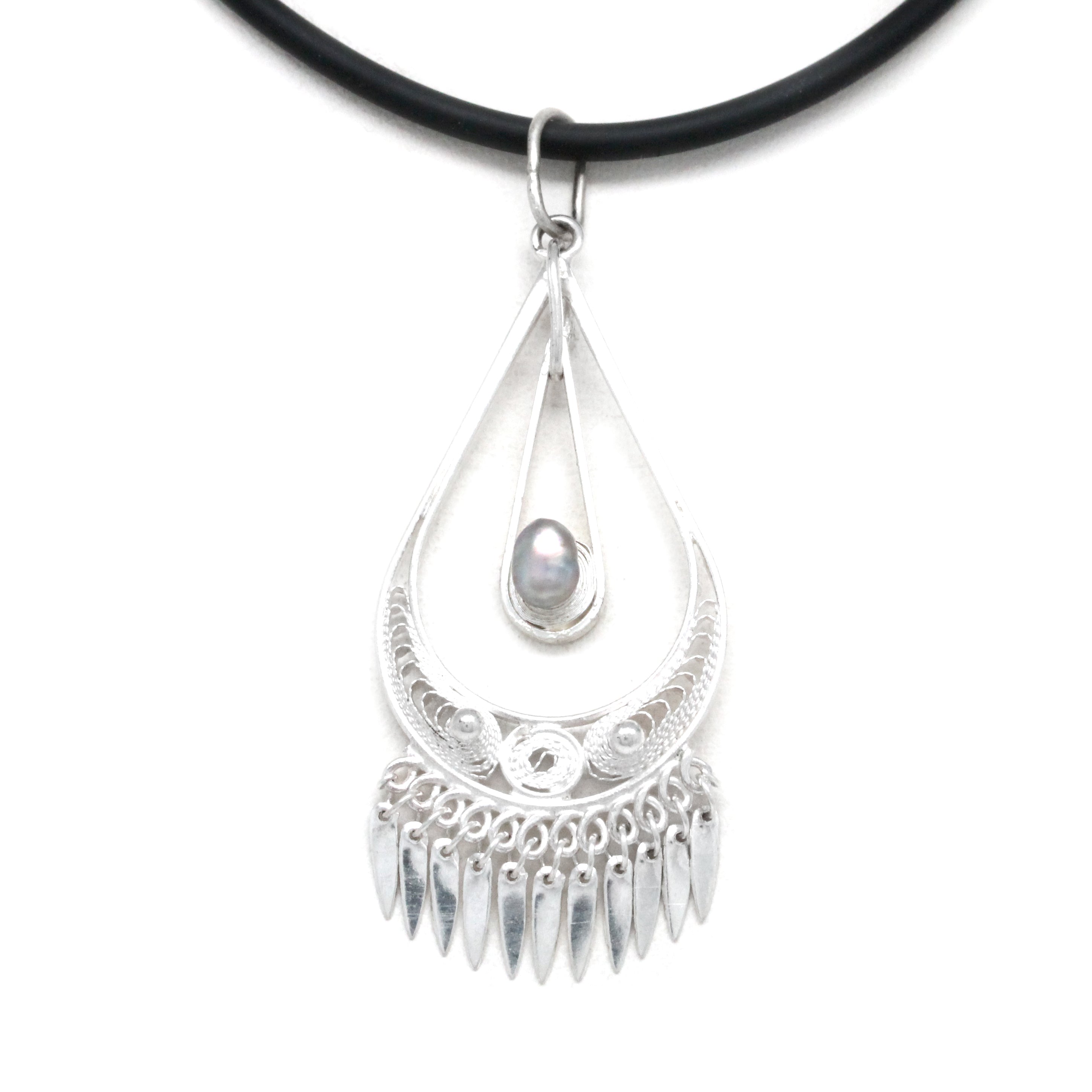 "Filigree" Silver Pendant with Cortez Keshi Pearl