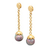 Multicolored Cortez Pearls set in long hanging earrings with big earnuts, 14k