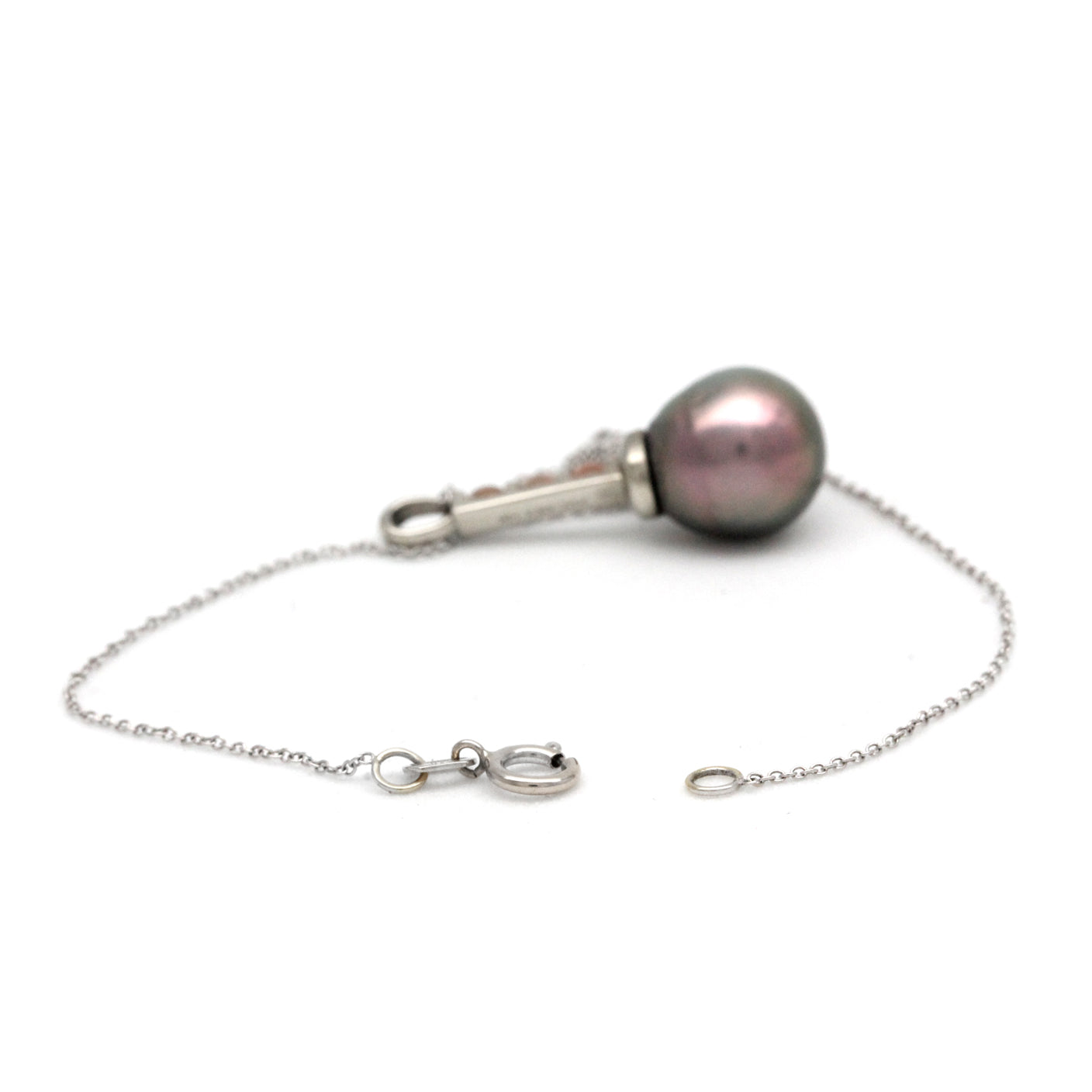 Gem Grade Cortez Pearl 14K White Gold Pendant and Chain with Heliolites