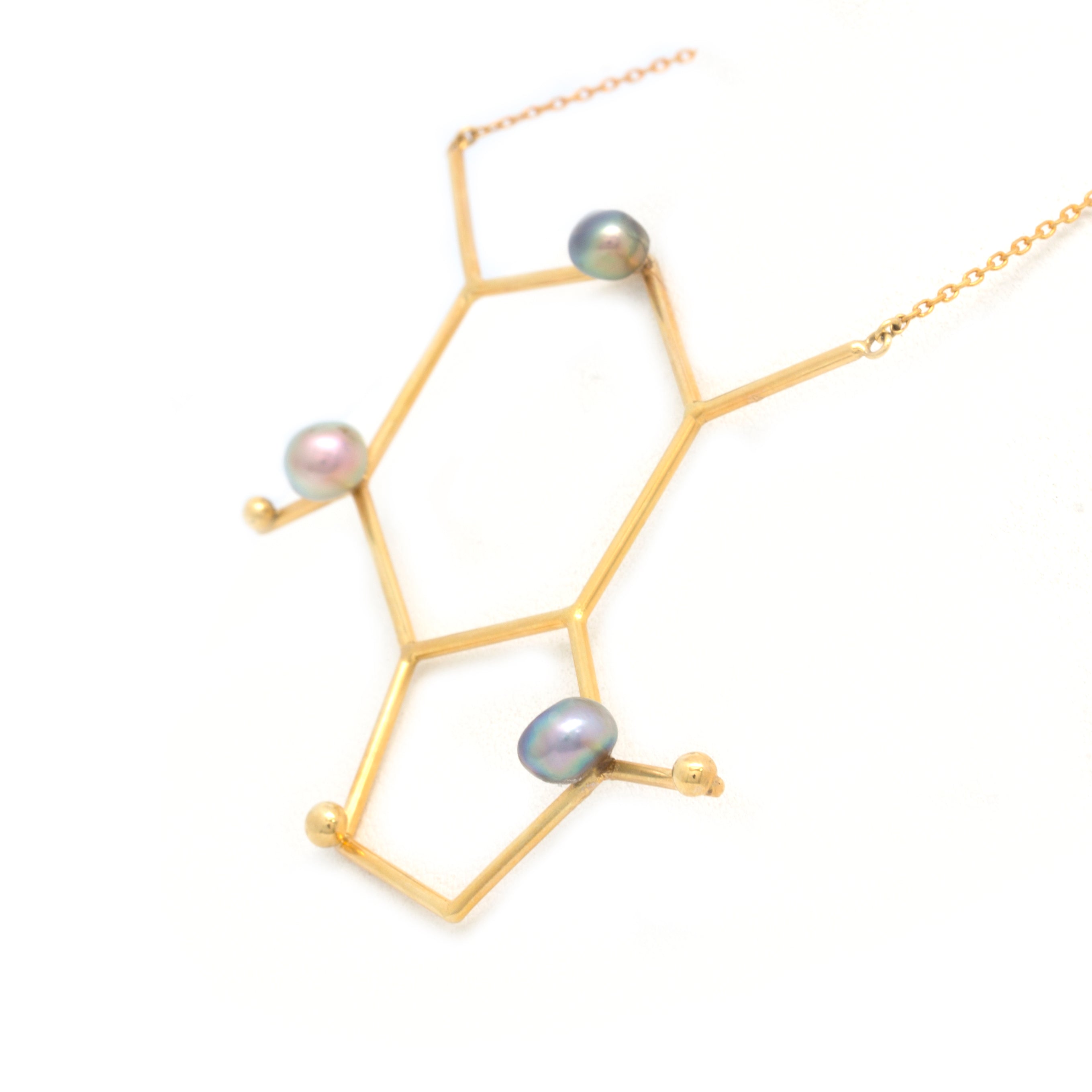 "Caffeine" 14K Yellow Gold Pendant and Chain with Cortez Keshi Pearls