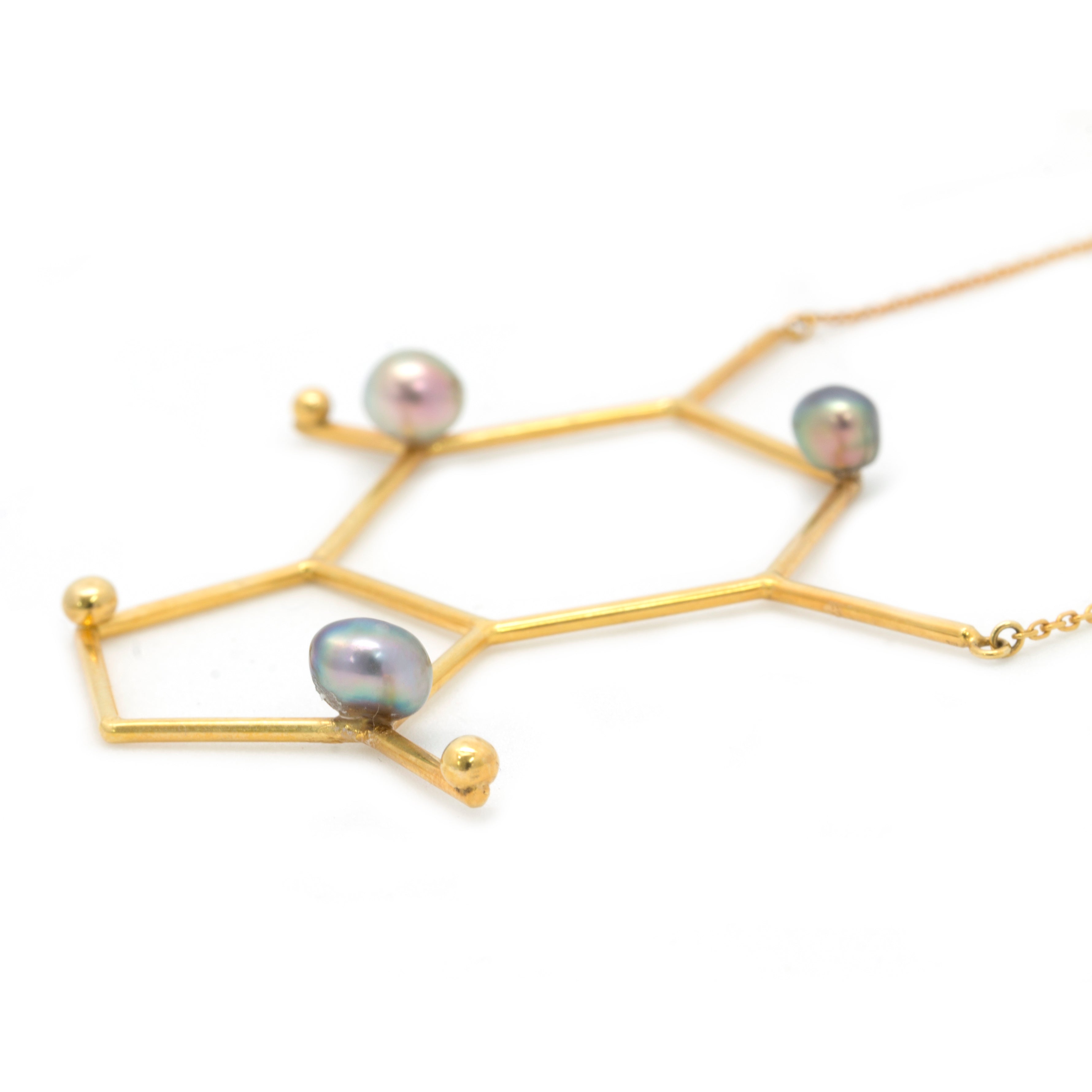 "Caffeine" 14K Yellow Gold Pendant and Chain with Cortez Keshi Pearls