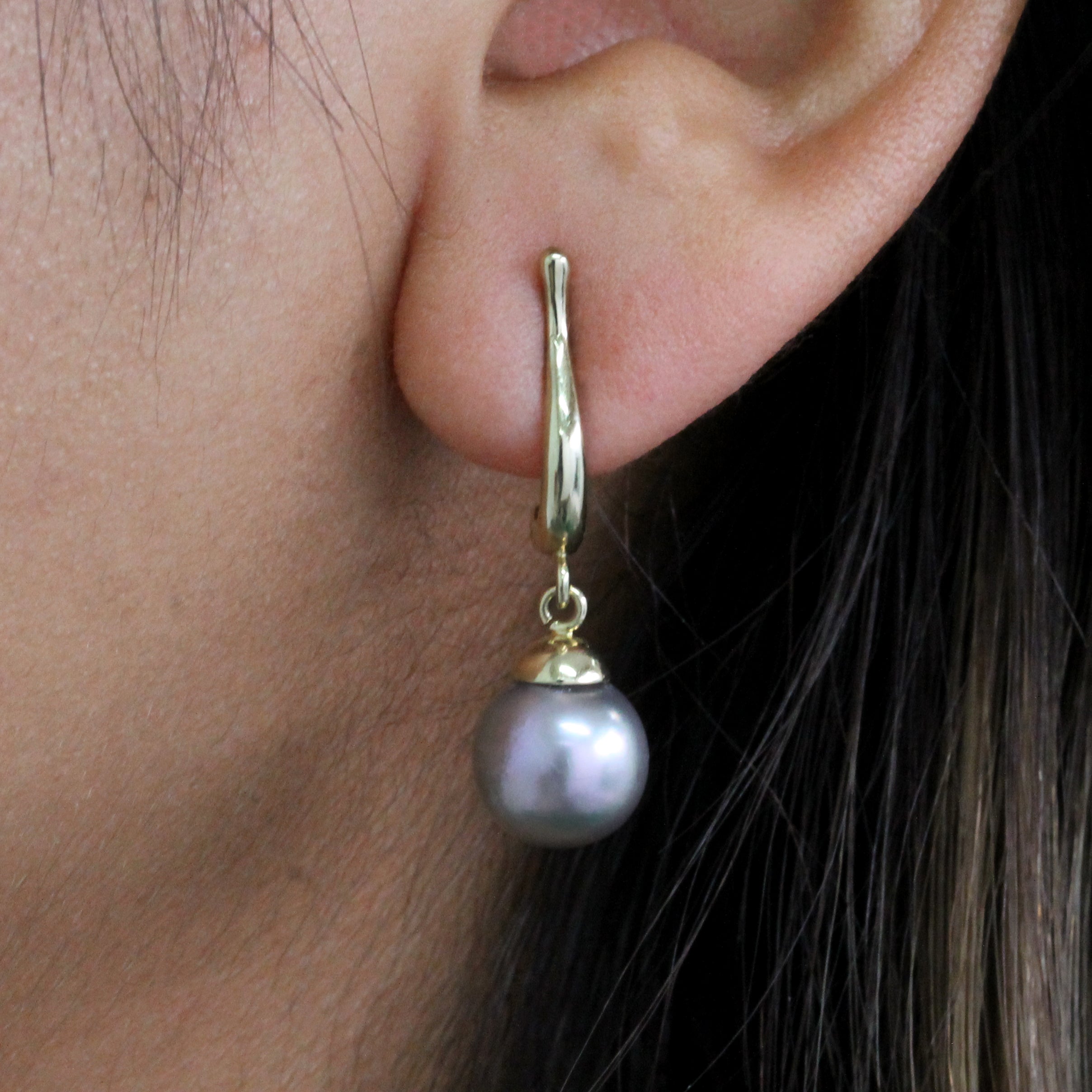 "Lyre" 14K Yellow Gold Earrings with Cortez Pearls