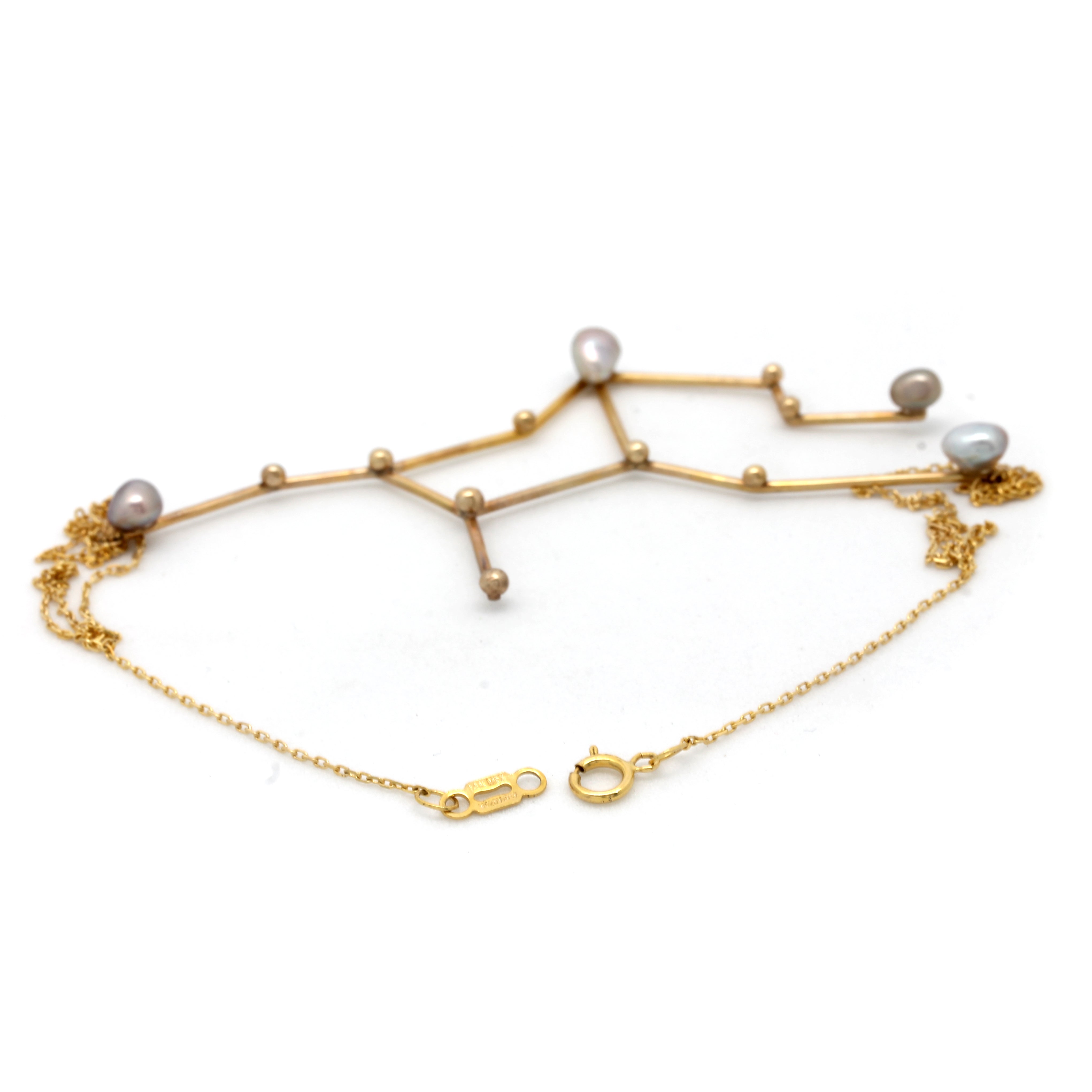 "Virgo (Aug 23th - Sep 22th)" 14K Yellow Gold Pendant and Chain with Cortez Keshi Pearls