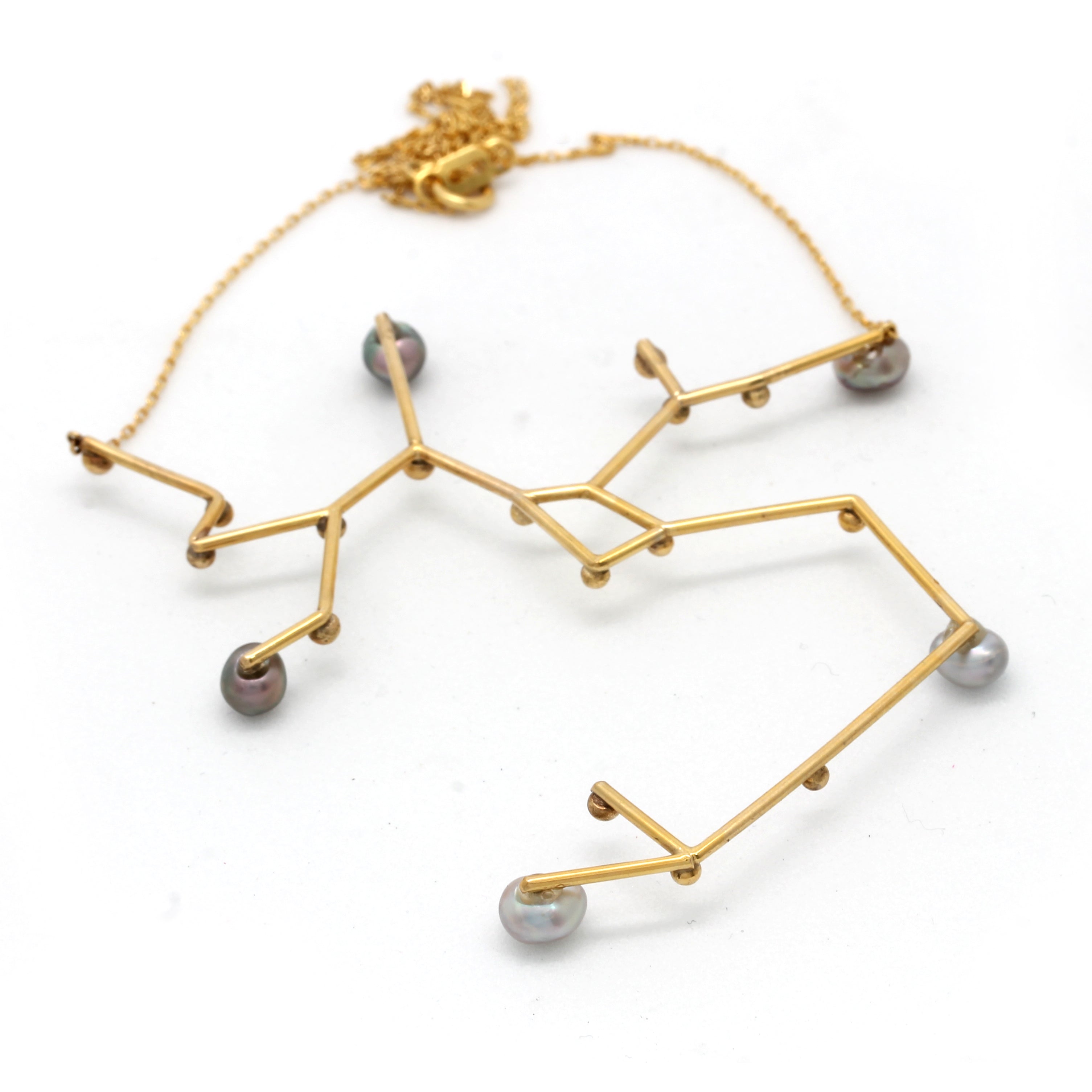 "Sagittarius (Nov 22th - Dec 21th)" 14K Yellow Gold Pendant and Chain with Cortez Keshi Pearls