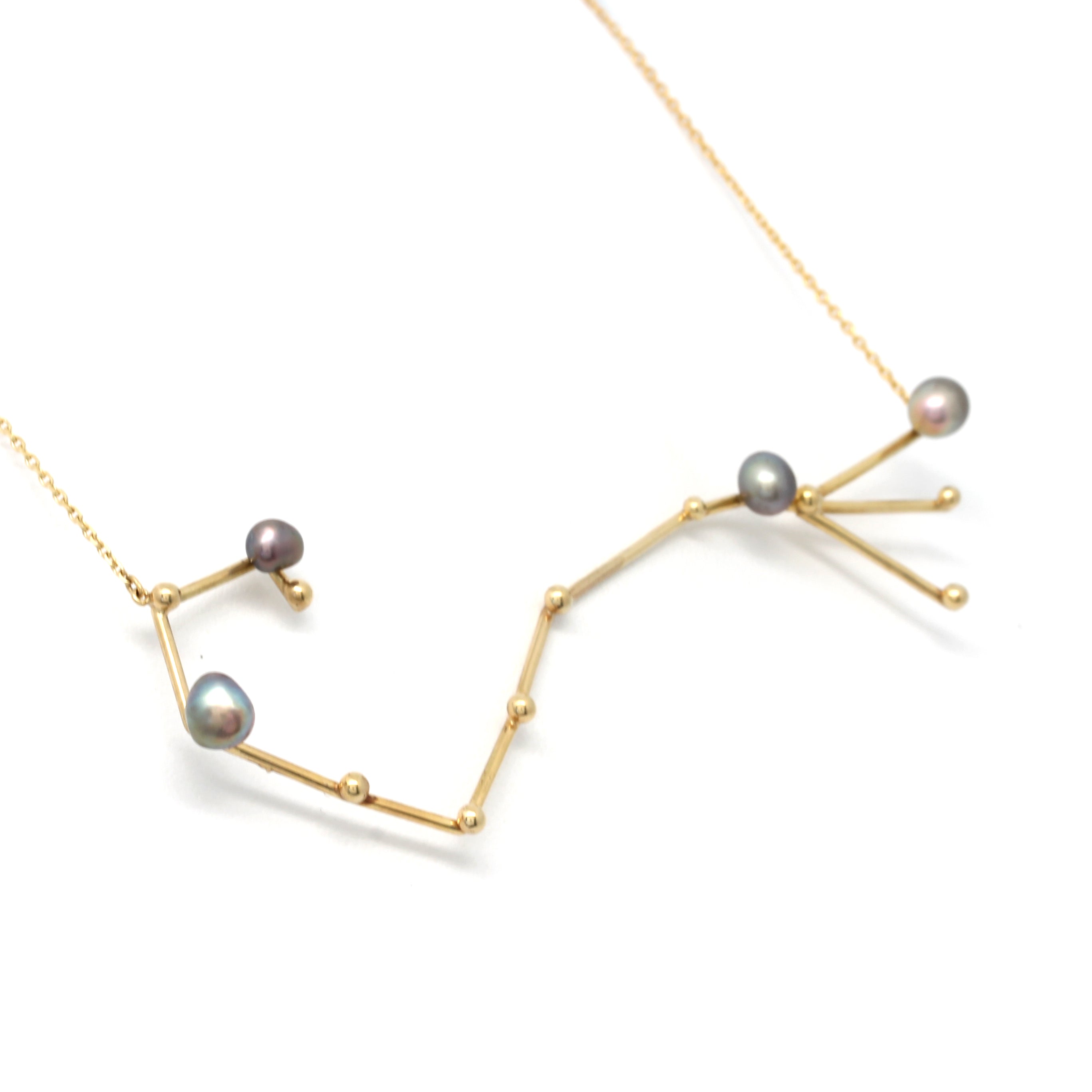 "Scorpius (Oct 23th - Nov 21st)" 14K Yellow Gold Pendant and Chain with Cortez Keshi Pearls